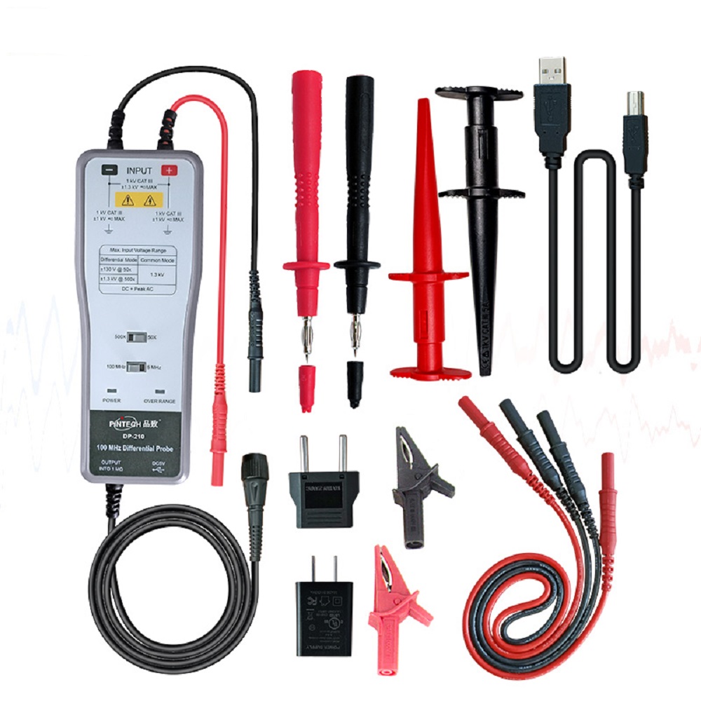 High Voltage Differential Probe 100Mhz 1300V - PINTECH DP-210 高電圧差動プローブ 1300V、100MHz、50X/500X 減衰率 オシロスコーププローブキット