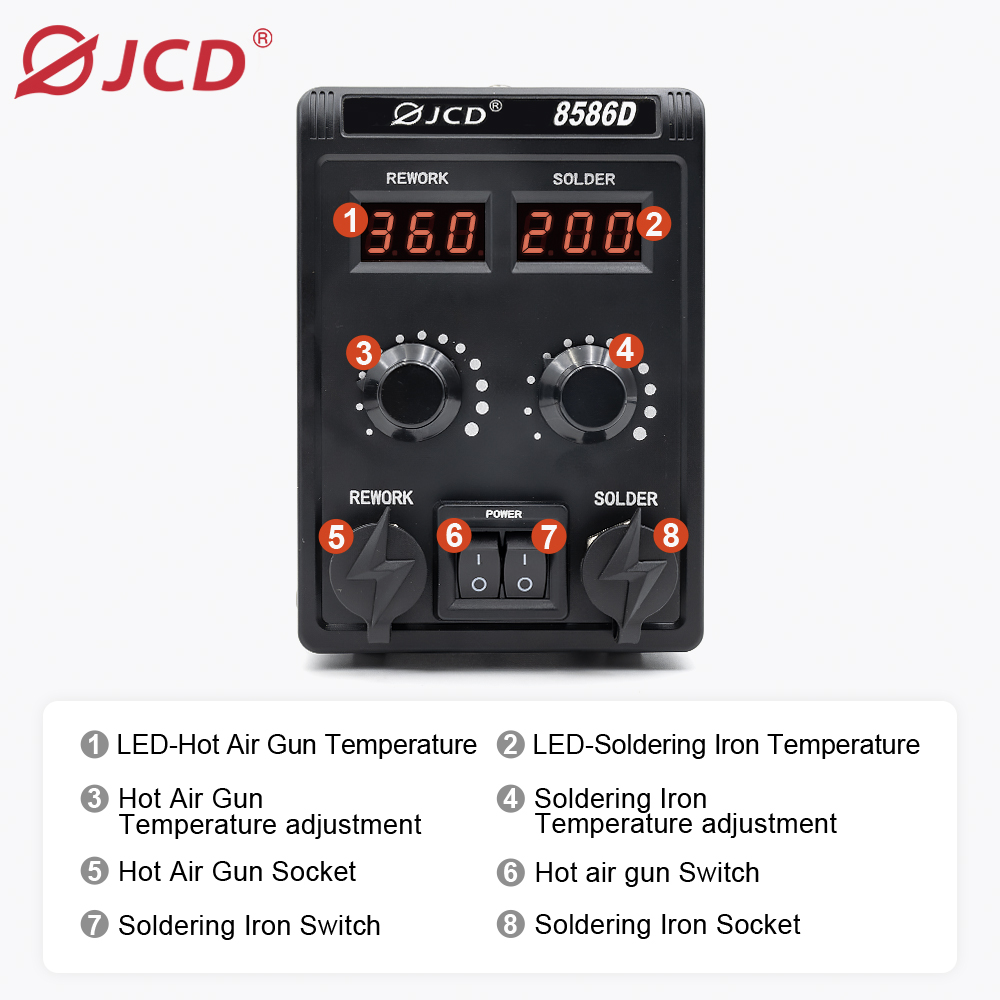 JCD 8586D 2-in-1 はんだステーションホットエ - Smd Rework Station Hot Air Soldering 2 In 1 のレビューと価格
