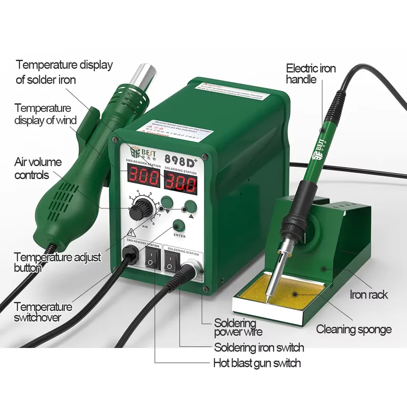 BST-898d+ デジタルはんだ付けステーション 新型2- - Smd Rework Station Hot Air Soldering 2 In 1 のレビューと価格